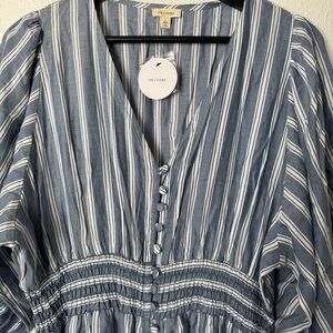 En Crème Blue and White Striped pants romper